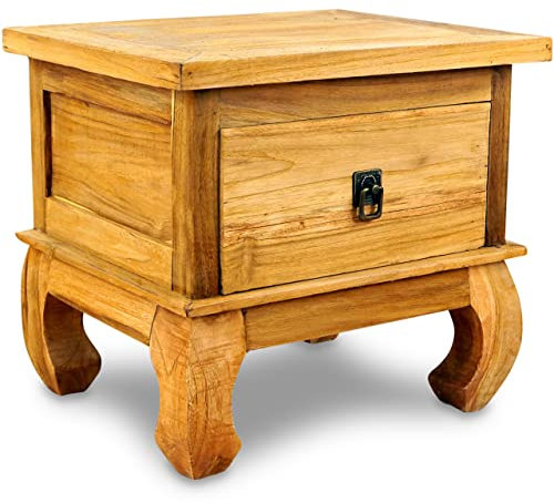 livasia Asiatischer Nachttisch aus Massivholz – 45x35x40cm – Beistelltisch Holz nachhaltig, recyceltes & versiegeltes Teakholz, hergestellt in Handarbeit aus Java