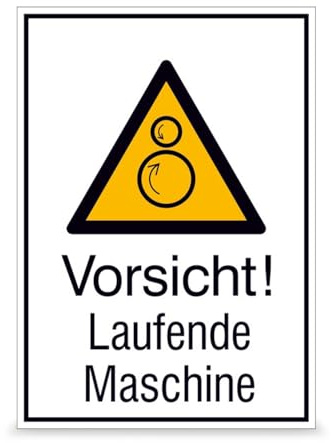 Betriebsausstattung24 Warn-Kombischild „Vorsicht! Laufende Maschine“ - Sicherheitsschild/Warnschild - Betriebssicherheit - Folie, 13,1 x 18,5 cm