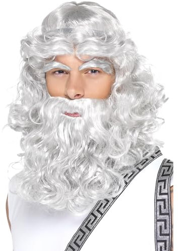 Smiffys Zeus Kit, Grey with Wig, Beard & Eyebrows, Legends & Myths Fancy Dress, Adult Dress Up Wigs