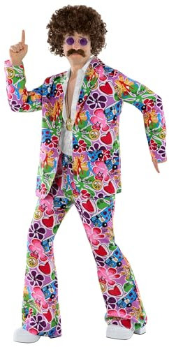 Fun Shack Hippie Kostüm Herren, 70er Jahre Outfit Herren, Hippie Kostüm Männer, Flower Power, Schlagermove Outfit für Karneval, Fasching & Halloween, L
