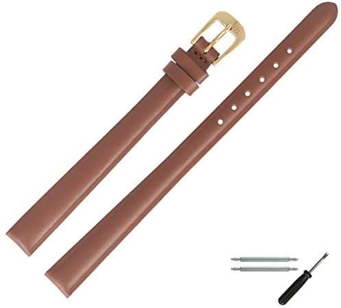 MARBURGER Uhrenarmband 8mm Leder Braun Gold XL Glatt Mit Naht - Montage Set 6600832000220