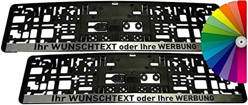 Satz (2 Stück) Kennzeichenhalter - Chrom Leiste - MIT INDIVIDUELLEM WUNSCHTEXT - inklusive 8 Befestigungsschrauben - PREMIUMQUALITÄT - Beschriftung Werbung Spruch Text personalisiert