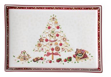 Villeroy & Boch Winter Bakery Delight Große rechteckige Servierplatte für Gebäck, Premium Porzellan, Weiß/Rot/Beige