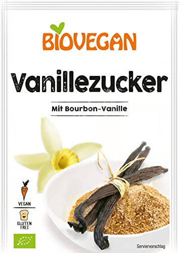 Biovegan Bourbon Vanillezucker, hochwertiger Vanille Zucker aus echter Bio Bourbon Vanilleschote aus Madagaskar, Rain Forest Alliance zertifiziert, 4x 8g