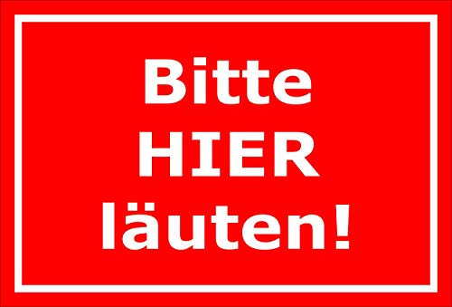 Melis-Folienwerkstatt Schild - Bitte Hier läuten - 15x10cm | Bohrlöcher | 3mm Hartschaum – S00085-134-D 20 VAR