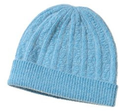 Modassori Damen Strick-Mütze Umschlagmütze Hellblau Angora Wolle Kashmir, Einheitsgröße mittelgroß, 23 cm breit Kollektion 2025