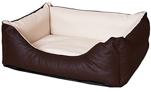 CopcoPet Hundebett Rocco Braun/Beige 70 x 55 cm – Wendebett aus pflegeleichtem Kunstleder – Waschbar & bequem – Mit erhöhtem Rand – Formstabiler Schlafplatz für kleine Hunde