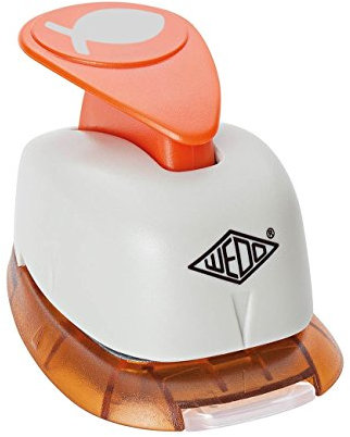 Wedo 168148 Motivlocher klein Fisch (mit praktischem Auffangbehälter, Ausstanzung 1,6 x 0,6 cm) grau / orange