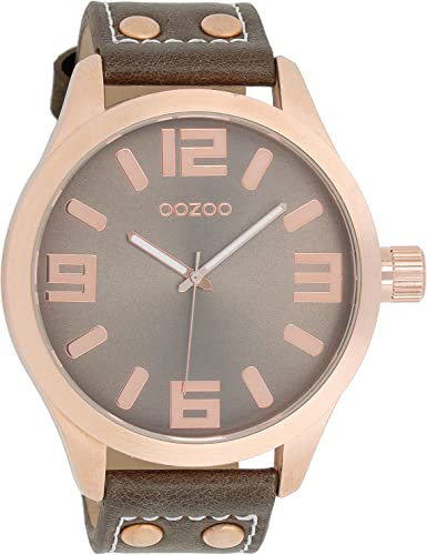 Oozoo C1108 - Herrenuhr, Lederband Taupe, Streifen