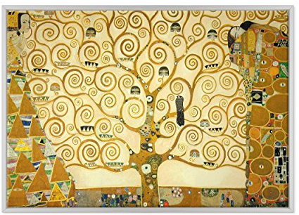 Quadro su Tela Canvas INTELAIATO - con Cornice - L'Albero della Vita - Gustav Klimt - Cultura Arte - Art Nouveau Stile Liberty - 70x100cm - Stile Moderno Bianco - (cod.199)