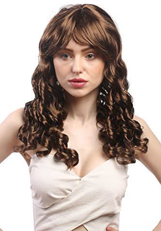 WIG ME UP - XR-007-P6 Perücke Damen Karneval Fasching Cosplay Korkenzieher Locken lang Pony braun Gothic Lolita Kolonial Biedermeier ca. 50 cm
