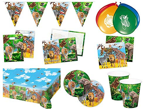 Folat 00253 - Safari Partypaket Dschungel Tiere 63-teilig Kinder Geburtstag Kinderparty
