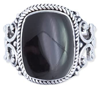 mantraroma Silber Ring Damen 925 Onyx Edelstein schwarz dezent verspielt