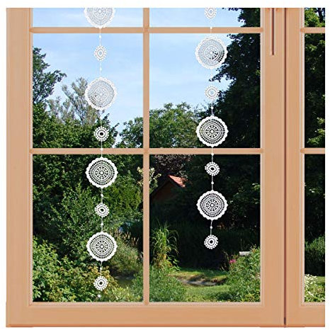 artex deko Girlande/Fensterbild Mandala-Kreis Hochwertige Ganzjahres-Fensterdekoration aus Echter Plauener Spitze inkl. 2 Saughaken