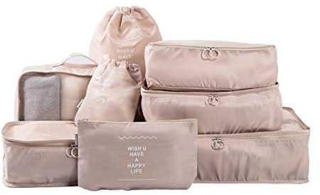 Rojeam Koffer Organizer Set 8-teilig Packtaschen für Koffer Reise Kleidertaschen Verpackungswürfel Packing Cubes (Cremeweiß)