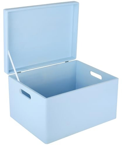 Creative Deco XXL Blau Große Holzkiste mit Deckel | 40x30x24 cm (+/-1cm) | Holztruhe Erinnerungsbox Baby Holzbox mit Deckel und Griffen Kasten | Für Dokumente, Wertsachen, Spielzeuge, Werkzeuge