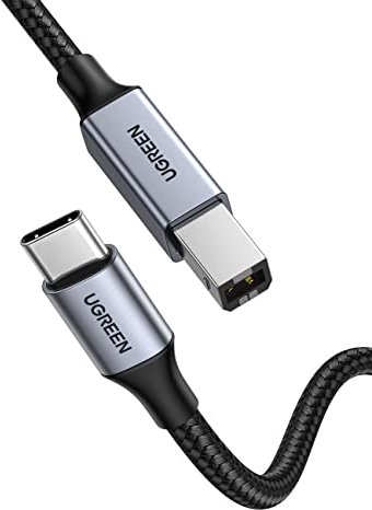 UGREEN USB C Druckerkabel USB B auf USB C Kabel Scannerkabel mit Nylonkabel und Aluminiumstecker kompatibel mit iPhone 15 Serie MacBook Matebook Canon Epson Drucker DAC MIDI Tastatur usw (Silber 3m)