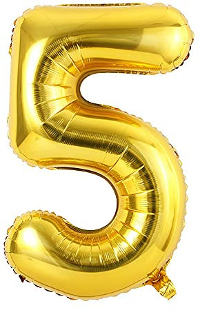 Ponmoo 34 Zoll Luftballon Zahl 5 Gold, 5 Zahlen, Luftballon Alter aufblasbar Geburtstag, Luftballons, Nummer 5, Gold