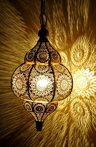 RAJBHOOMI HANDICRAFTS Lámpara colgante moderna turca vintage de aspecto antiguo marroquí de oro para el hogar, regalo árabe oriental bedroom