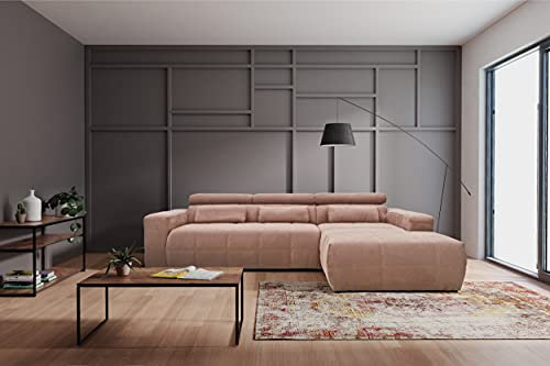 DOMO. collection Brandon Canapé d'angle avec Fonction Dossier en Forme de L et Coussin 285 x 175 x 98 cm (l x p x h) Rose