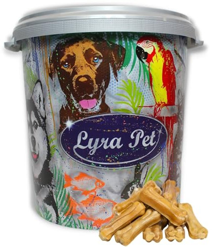 Lyra Pet® 50 Stück Kauknochen 7 cm Rinderhaut Kauartikel Hund Hundefutter Leckerli Kausnack + 30 L Tonne