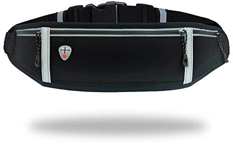 GORWRICH Running Belt with Waterproof Adjustable Elastic Strap, Sweatproof waistpacks with Large Capacity, Perfect for Running and Outdoor Activities (Full Black)
