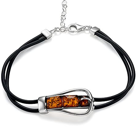 Copal Armband Aus 925 Silber Mit Naturfarbenem Bernstein Und Verstellbarem Kautschukband
