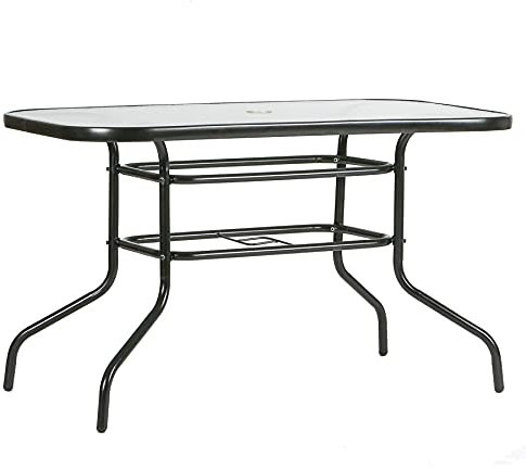 Harbour Housewares Métal Verre Top Table de Jardin - Plateau en Verre extérieur Patio Café Bistro Meubles - 120cm x 70cm - Noir