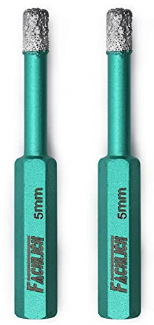 FACHLICH Broca de Diamante,2PCS 5mm con mango hexagonal para Perforación en Seco Porcelana Azulejo Granito Mármol