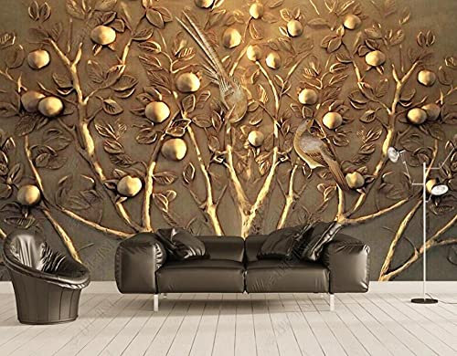 Tapete Kinderzimmer Fototapete Reliefeffekt Apfelbaum Vogel Tapeten Vliestapete Modern Schlafzimmer Wandtapete Bildtapete Wand Dekoration,200x140cm