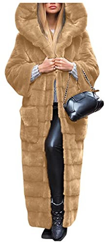 SGSD Fellmantel Damen Mit Kapuze - Lang Lange Warm Winterjacke Faux Fur Mantel Kunstfell Frauen Kunstpelz-Jacke Pelzmantel Kunstpelz Flauschige Parka Outwear, A001-khaki, XXL