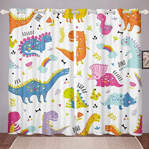 Loussiesd Dinosaurier Blickdichte Vorhänge Kinder Niedlich Karikatur Dino Fenstervorhang 137x117cm für Jungs Mädchen Kinder Schön Jungle Tiere Vorhänge Bunt Tierwelt Dekor Schlafzimmer Sammlung