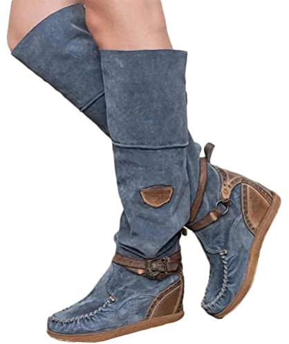 Onsoyours Stivali da Donna Stivali da Neve Caldi in Pelle Scamosciata Stivali Sexy Stivali Lunghi Stivali Alti al Ginocchio Autunno Inverno Blu 39 EU