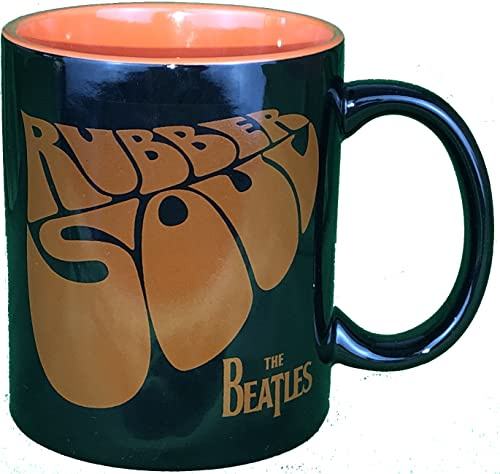 Beatles Taza con texto en inglés Rubber Soul, color negro