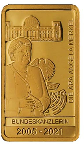 DEUTSCHER MÜNZEXPRESS Die Ära Angela Merkel | Feingoldbarren | sicher in edler Kapsel verpackt | mit Echtheitszertifikat