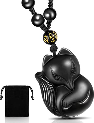 Yaomiao Obsidian Fuchs Amulett Anhänger Halskette Perlen Hängend Verzierung Schutz Kette Schwarzer Heilkristall Fuchs Geschenkideen für Frauen Männer Glückskette Schmuck mit Perlenkette(Perlen)