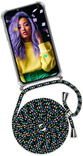 ONEFLOW Handykette für Samsung Galaxy A13 (4G) Hülle mit Band, Handyhülle mit Kette abnehmbar, Handyband zum Umhängen, Handy Umhängeband Lange Handykordel, Twist Case – Schwarz Bunt