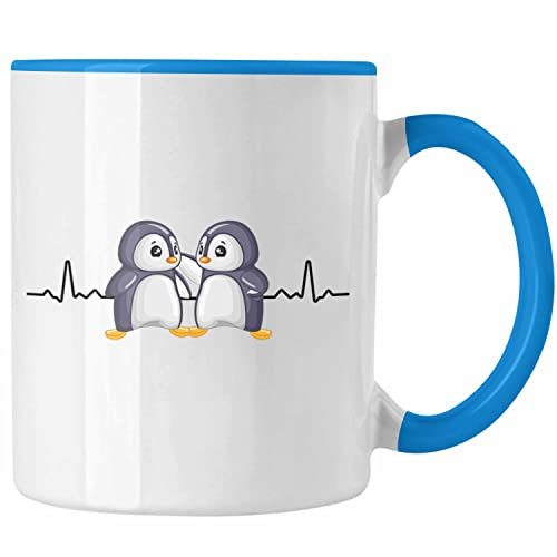 Trendation - Pinguin Tasse Herzschlag Geschenkidee Mädchen (Blau)