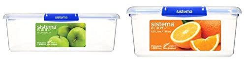 Sistema KLIP IT PLUS Food Storage Containers | 7.5 L Rectangle | 5.5 L Square & Airtight Fridge/Freezer Food Boxes with Lids | Recyclable with TerraCycle® Plastic