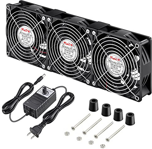 Wathai 120mm x 38mm 360mm Computer Fan with AC Plug, Powerful Exhaust Fan with Variable Speed Controller AC 110V 120V 240V for Windows Greenhouses Crawl Spaces Garages Cabinet CPU GPU PC Case Cooling