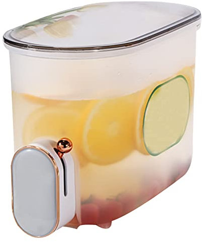 CUCUFA Ice Beverage Dispenser Drinks Dispenser 5L Fridge Jug Drinks Chiller Beverage Dispenser with Tap for Teas Juices Water Milk Fruit Teapot (Grey with Gold Faucet)