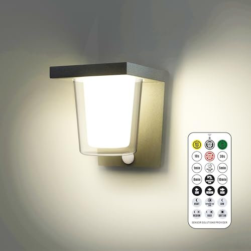 FLORNIA LED Außenlampe mit Bewegungsmelder, außenleuchte mit dämmerungssensor, Wandleuchte Innen Außen mit Fernbedienung, Wetterfest Außenwandleuchte für Garten, (Dunkelgrau,IP44,Warmweiß,4000K,13.5W)