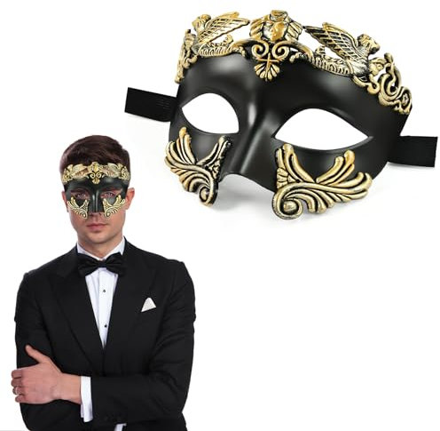 Maschere Veneziane Uomo, Maschera da Ballo Maschera di Carnevale Maschere per Adulti per Halloween Masquerade Carnival Abbigliamento Dress Up Accessori (Nero-Oro)