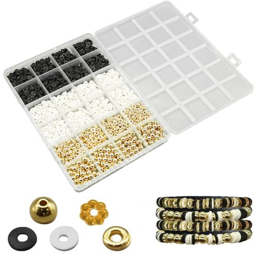 2530Pcs Clay Beads Tonperlen-Set zur Herstellung von Armbändern, Freundschaftsarmband-Set, Perlen für Armbänder, Tonperlen-Armband-Set für Mädchen, Perlen Schmuckherstellung, Goldperlen für Armbänder