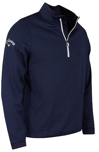 Callaway - Golf Tops for Men, Long Sleeve Hexagon Fleece Base Layer Sweater with Thermal Properties and Moisture Wicking Technology (Peacoat Blue)