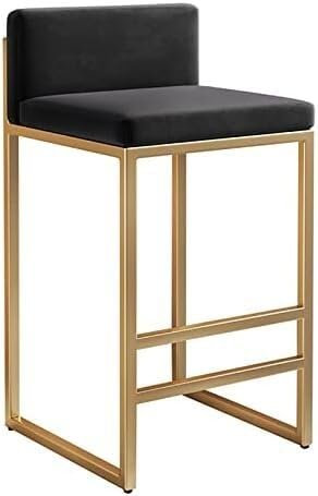 GTYUNZP Moderner Barhocker, Thekenhöhe, samtgepolsterter Barstuhl mit schwarz-goldenen Beinen für Kücheninsel, Esszimmer, Terrasse, Grau, 25,6 Zoll (Color : Schwarz, Size : 65cm)