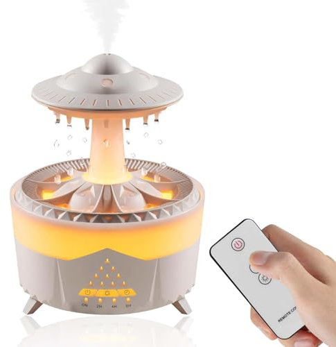 Regenwolken-Luftbefeuchter, Wassertropfen, 7-Farben-Nachtregendiffusor mit Ferngesteuerter Zeitsteuerung, Pilzdiffusorlampe, Regengeräusche Zum Schlafen, Schreibtischbrunnen