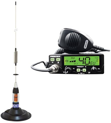 CB President Teddy II ASC Am/FM, VOX, NB, ANL Radio Kit, 12V + Antena CB PNI ML70, Longitud 70cm, 26-30MHz, 200W