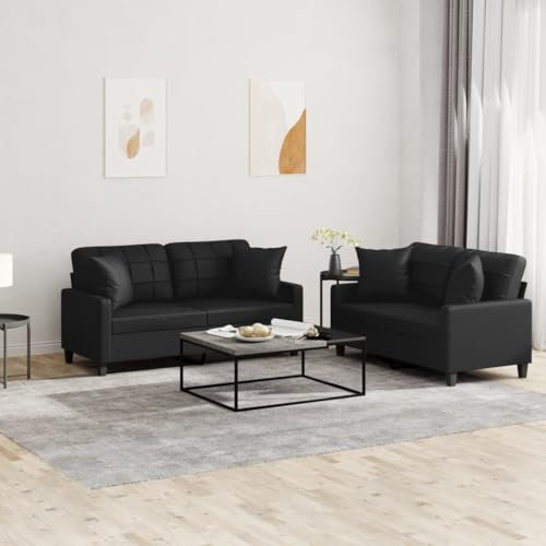 ZEYUAN 2-TLG. Sofagarnitur mit Kissen Schwarz Kunstleder, Sofa Mit Relaxfunktion, Couchgarnitur, Wohnzimmer Sofa, Couch, Sofa Set 3201368