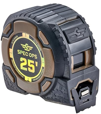 Spec Ops Tools 25-Foot Elite Series Magnetic Tape Measure, 1 1/4 Double-Sided Blade, 12 Feet of Stand Out, Military-Grade Composite Case, 3% Donated to Veterans